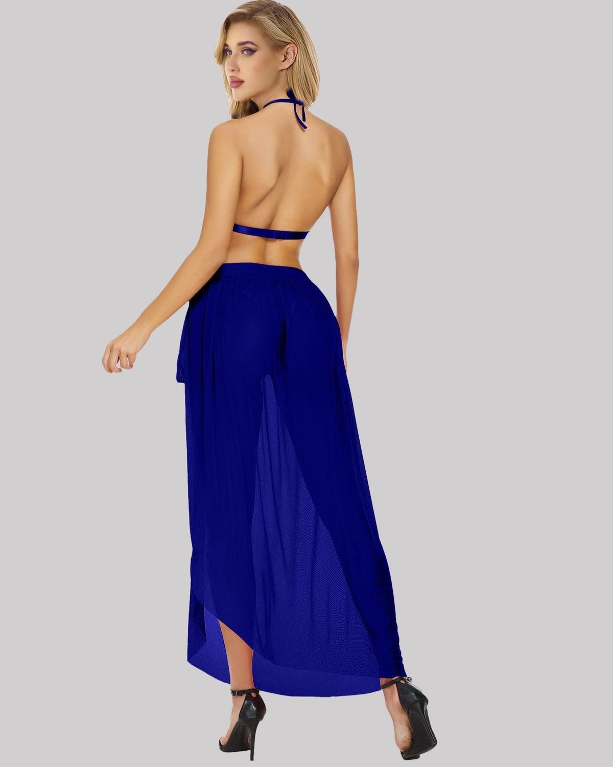Navy Blue Lace Bra & Long Skirt Lingerie Set