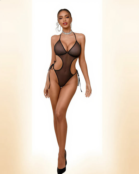 Black Sheer Cut-Out Bodysuit