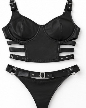 Black Buckle Lingerie Set
