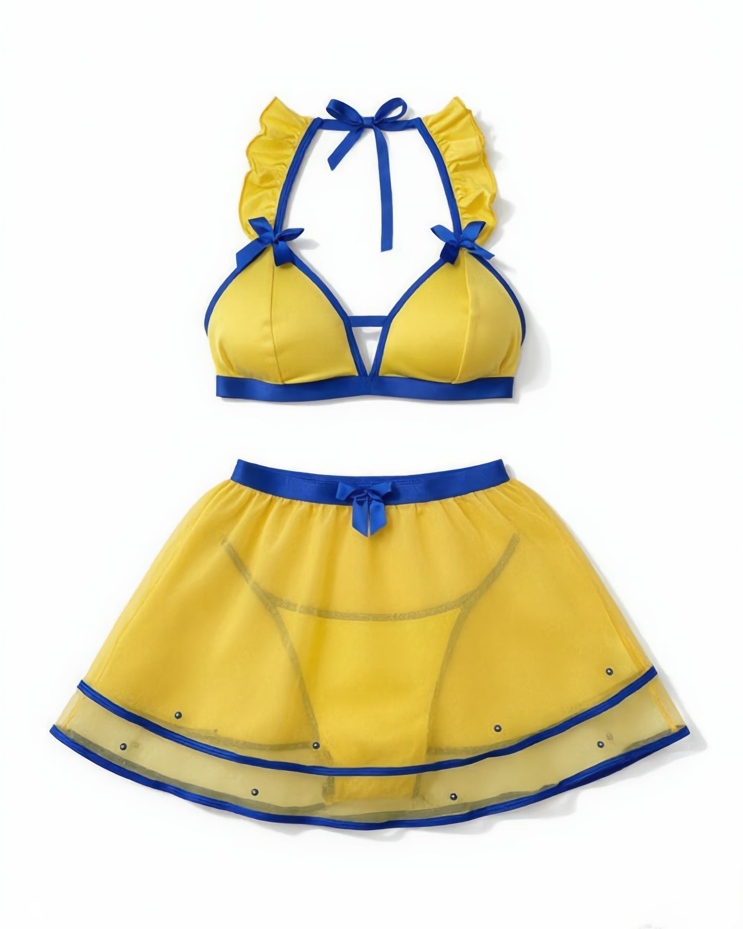 Yellow Mesh Skirt Set