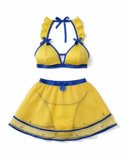 Yellow Mesh Skirt Set