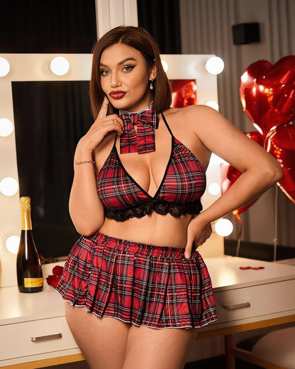 Curvy Plaid Schoolgirl Set