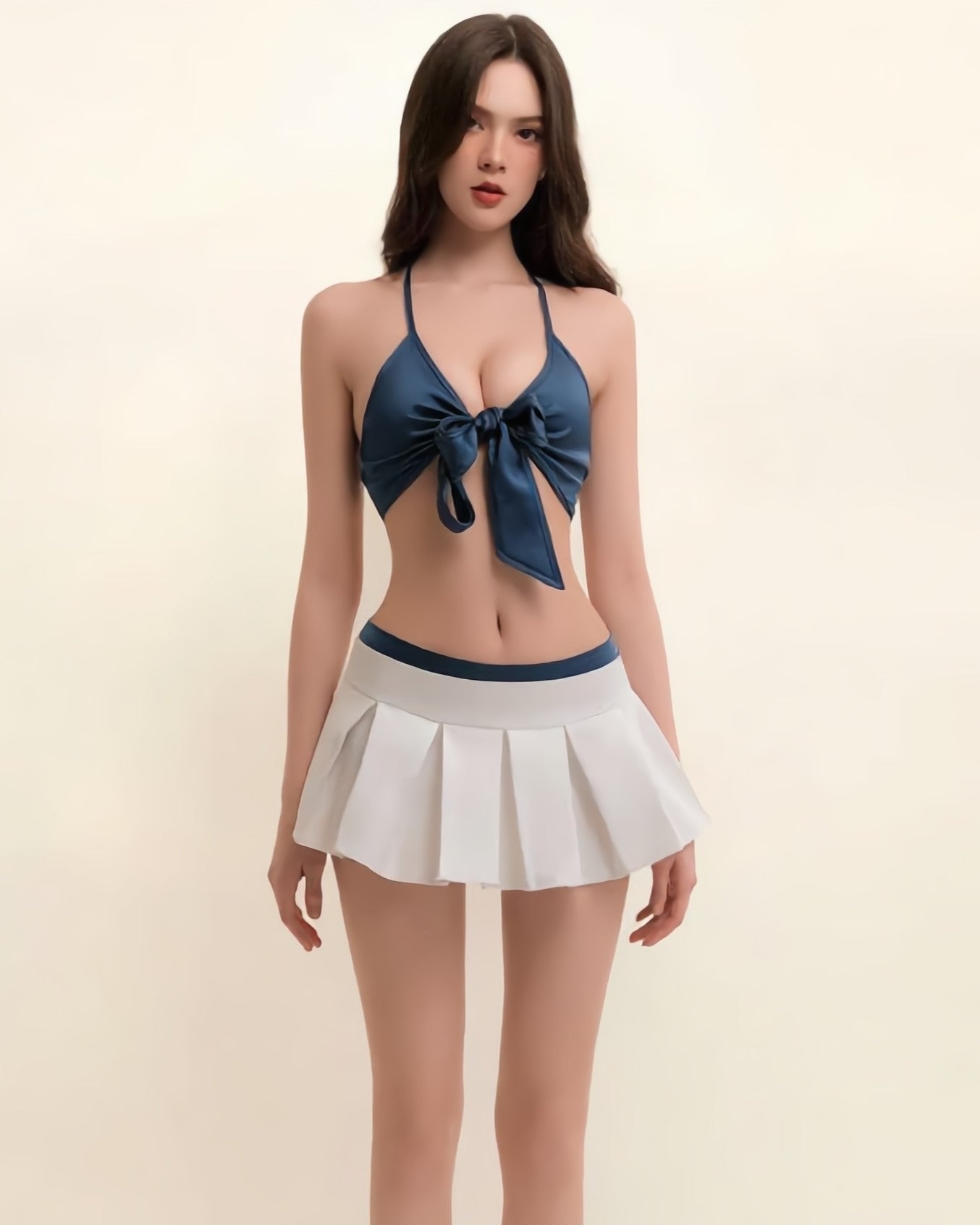 Blue Tie-Up Skirt Set