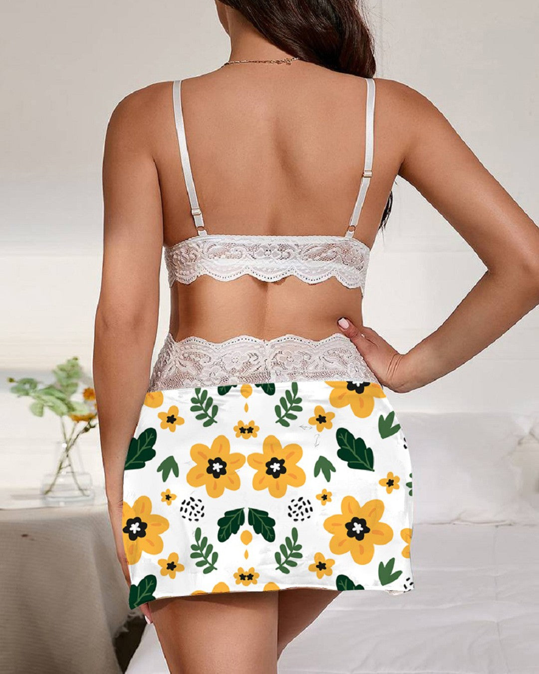White Floral Lace Babydoll Nightdress