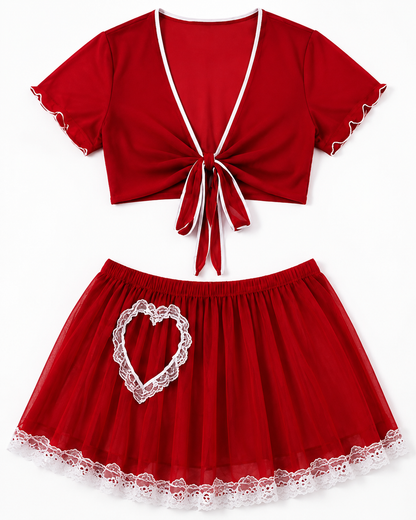 Red Lace Tie-Up Set